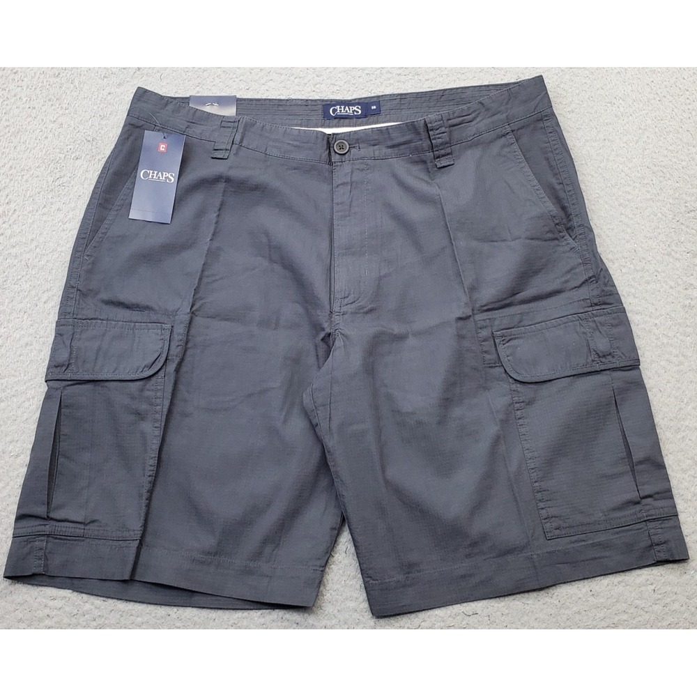 Chaps Hiking Cargo Shorts Mens 38 Gray Cotton Ripstop Flat Front Utility Pockets